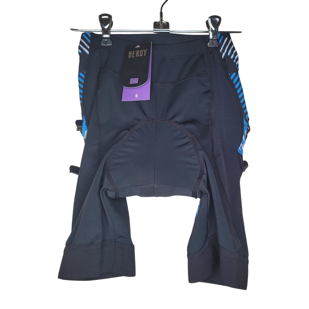 NWT Beroy Women's Cycling Shorts Size Small Padded Black/Blue Stretch Pockets